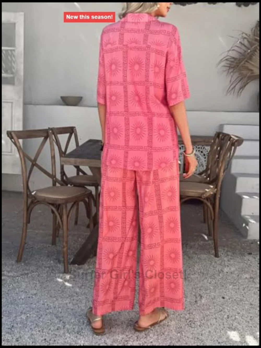 2 Piece Boho Summer Short Sleeve Top and Matching Pants Set